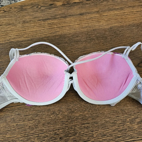 Pink Victoria's Secret Gray Floral Print Date Push Up Bra Size Women's 34C - Picture 5 of 7